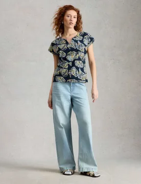 Pure Cotton Printed T-Shirt Navy Mix female - White stuff - FashionsVida