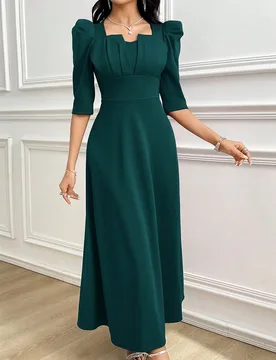 Vestido largo de línea A con cintura ceñida elegante para mujer, adecuado para galas de noche y ocasiones formales S - Shein - FashionsVida