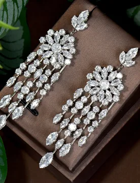 HIBRIDE Trendy White Cubic Zirconia Big Water Drop Long TasselDangle Earrings For Women Bridal Wedding Jewelry Accessories E-840 - Aliexpress - FashionsVida