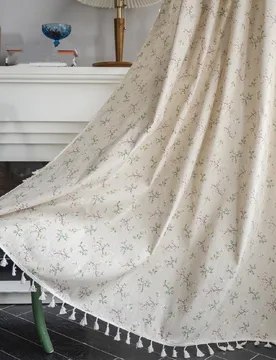 Pieza Cortina opaca con estampado floral, cortina decorativa con borlas beige estilo rústico bohemio, adecuada para comedor, cocina, dormitorio, sala - Shein - FashionsVida