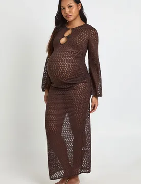 Womens Maternity O-Ring Detail Beach Dress - Chocolate - Size 12 Uk - Boohoo - FashionsVida