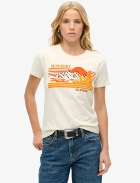 Superdry Damen Creme Figurbetontes Outdoor-T-Shirt Gestreift, Größe: 38 - 39.99 - FashionsVida