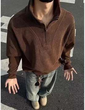 Autumn New Retro Zipper Stand Up Collar Sweatshirt Men's Long Sleeved Top Loose Casual - Aliexpress - FashionsVida