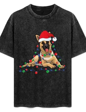 Christmas Lights German Shepherd Dog With santa T-Shirt Big Size Simple T-Shirt - Aliexpress - FashionsVida