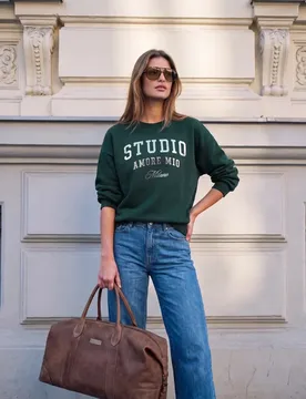 Street One Loose Fit Sweatshirt mit Folien-Wording female Grün - Street One Studio - FashionsVida
