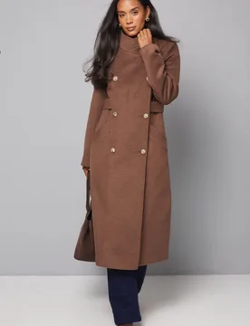 Womens Double Breasted Tab Detail Funnel Coat - Taupe - Size 12 Uk - Wallis - FashionsVida