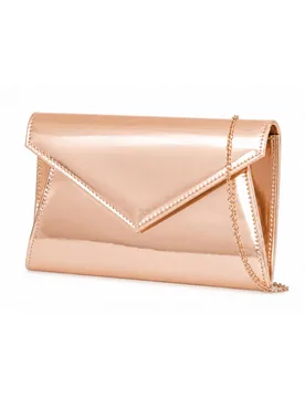 Women's V Envelope Shape Glossy Clutch Evening Bag in Rose Gold - Rose Gold - Size: One Size - Kitise - FashionsVida