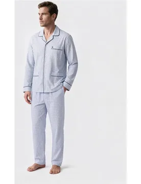 Pijama largo de hombre de tela color azul - Giulio - FashionsVida