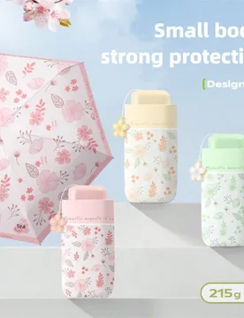 Paraguas plegable compacto - a prueba de viento y lluvia, mango floral de 6 pliegues, paraguas de viaje con protección UV, diseño de estampado flora - Shein - FashionsVida
