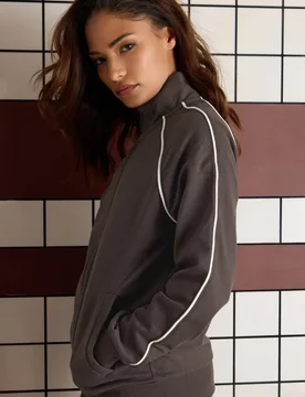Women's Petite Contrast Zip Jacket in Chocolate Size: 8 - Chocolate - Size: 8 - PixieGirl - FashionsVida