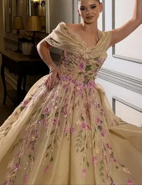 Deep Champagne Quinceanera Dress glitter flower Decal Long tail Bow Vestidos De 15 Quinceanera ﻿Customize - Aliexpress - FashionsVida