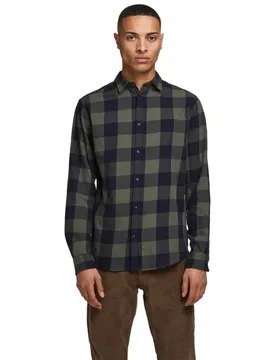 Chemise à Manches Longues Gingham Twill Dusty Olive / Slim Fit 2XL - Jack & jones - FashionsVida