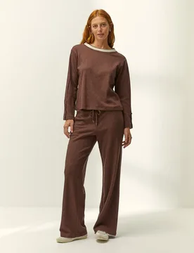 Pantalón recto de mujer punto con estructura cintura elástica - Paz Torras - FashionsVida