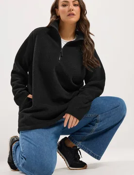 Women's Quarter Zip Fleece in Black Size: 20 - Black - Size: 20 - Yours - FashionsVida