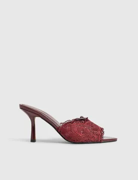 Faux Leather Peep Toe Mule Sandals Red female - River Island - FashionsVida