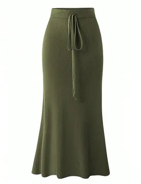 Falda de cola de pez con cordones de unicolor casual para mujer, primavera S - Shein - FashionsVida