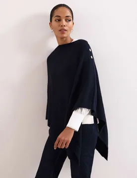 Smart Knitted Button Detail High Low Poncho Navy female - Phase Eight - FashionsVida