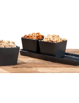 Snack & Dip Schalen Set Schwarz matt, Tablett mit 3 x 300 ml Schalen - WENKO - FashionsVida