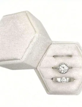 Pieza Caja de anillo de terciopelo, caja de anillo hexagonal de 3 ranuras, adecuada para ceremonia de boda, puede contener múltiples anillos, caja bl - Shein - FashionsVida