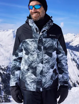 Shadow II Mens Printed Ski Jacket - White - Mountain Warehouse - FashionsVida