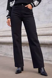 Women's Cotton Blend Wide Leg Stretch Jeans in Black Size: 10 - Black - Size: 10