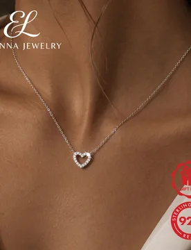 Pieza Collar con colgante de corazón hueco de circonita cúbica, minimalista y lindo, de plata de ley 925 - Shein - FashionsVida