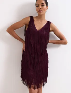 Women's Meryl Fringe Dress in Wine Size: 10 - Wine - Size: 10 - Phase Eight - FashionsVida