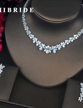 HIBRIDE Luxury Flower Shape Clear Cubic Zircon Female Jewelry Sets With Necklace Earring Set For Wedding Party Gifts N-217 - Aliexpress - FashionsVida