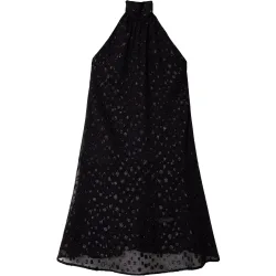 Vestido corto plumeti con lúrex y escote halter