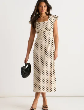 Women's Cream Cotton Spot Print Lace Trim Midi Dress Size: 8 - Cream - Size: 8 - Gini London - FashionsVida