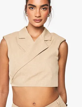 Womens Marl Shoulder Pad Tie Detail Waistcoat - Mocha - Size 12 Uk - Boohoo - FashionsVida