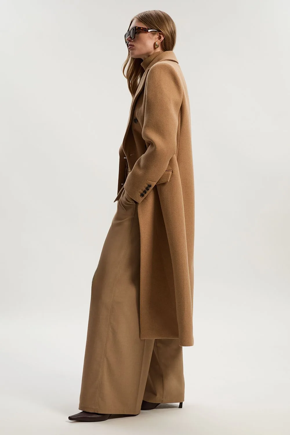 Womens Wool Double Breasted Tailored Midi Coat - Beige - Size 14 Uk - Karen millen - FashionsVida