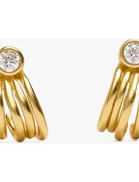 Pendientes de aro dobles de plata de ley con baño de oro de 18 k con circonitas - Parfois - FashionsVida