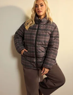 Women's Check Padded Coat in Brown Size: 22-24 - Brown - Size: 22-24 - Yours - FashionsVida