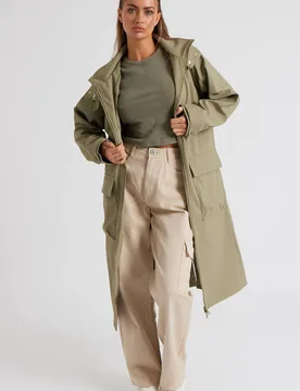 Women's Rubberised Raincoat in Khaki Size: 16 - Khaki - Size: 16 - Urban Bliss - FashionsVida