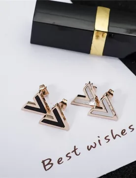 Brand 316L Stainless Steel Rose Gold Color White Black Shell V Shape Stud Earring Woman Jewelry Prevent Allergy piercing jewelry - Aliexpress - FashionsVida
