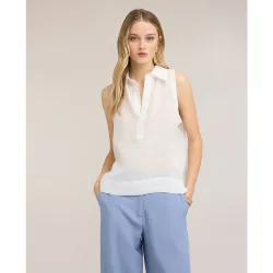 Top de mujer de ramio con escote en v ajuste regular sin mangas