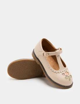 Kid's Heritage T-Bar Shoes (4 Small - 2 Large) Cream Mix Female - M&S - FashionsVida