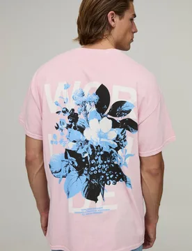 Herren Gewaschenes Rosa Übergroßes Geblümtes Oberteil Washed Pink Größe XL - boohooMAN - FashionsVida