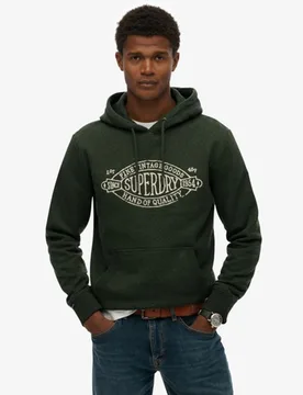 Superdry Herren Baumwolle Gesticktes Logo Outdoor Co Entspannter Kapuzenpullover, Grün & Creme, Größe: L - 89.99 - FashionsVida