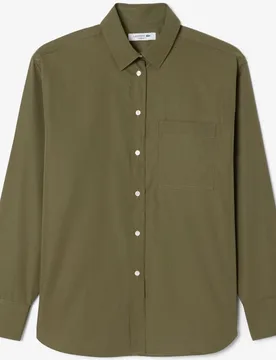 Camisa de mujer de popelín de algodón oversized en blanco de manga larga - Lacoste - FashionsVida