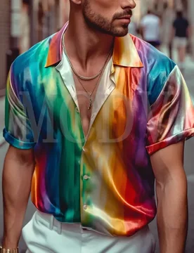 Rainbow Color Casual Satin Shirt Oversized Stretch Music Car Aloha Shirts - Aliexpress - FashionsVida