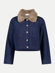 Jeansjacke mit Fake-Fur Kragen Blau 40