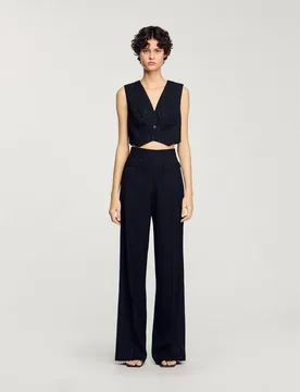 Pantalones de traje anchos de mujer de talle alto con rayas y lentejuelas - sandro - FashionsVida