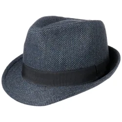 Classic Herringbone Trilby Hat by - black-blue - Herren - Size: M (57-58 cm)