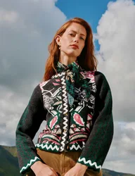 Nomad Patterned Crew Neck Knitted Jacket Grey Mix female