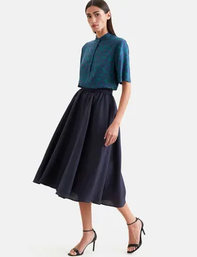 Weit schwingender Rock mit Taillenbund aus 100% Leinen Blau 40 - Seidensticker - FashionsVida