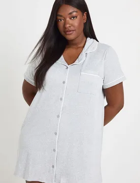 Womens Plus Piping Detail Short Sleeve Nightie - Grey - Size 26 Uk - Boohoo - FashionsVida