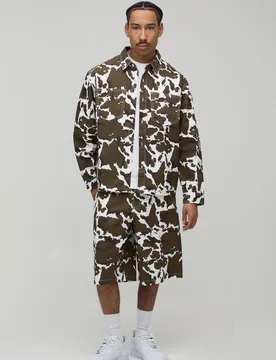 Mens Oversized Cow Print Long Sleeve Shirt And Short Set - Multicolour Cotton - Size Medium - boohooMAN - FashionsVida