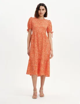 Floral Puff Sleeve Midi Tiered Dress Red Mix female - Finery London - FashionsVida